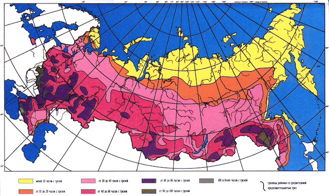 Карта грозовой активности на территории России